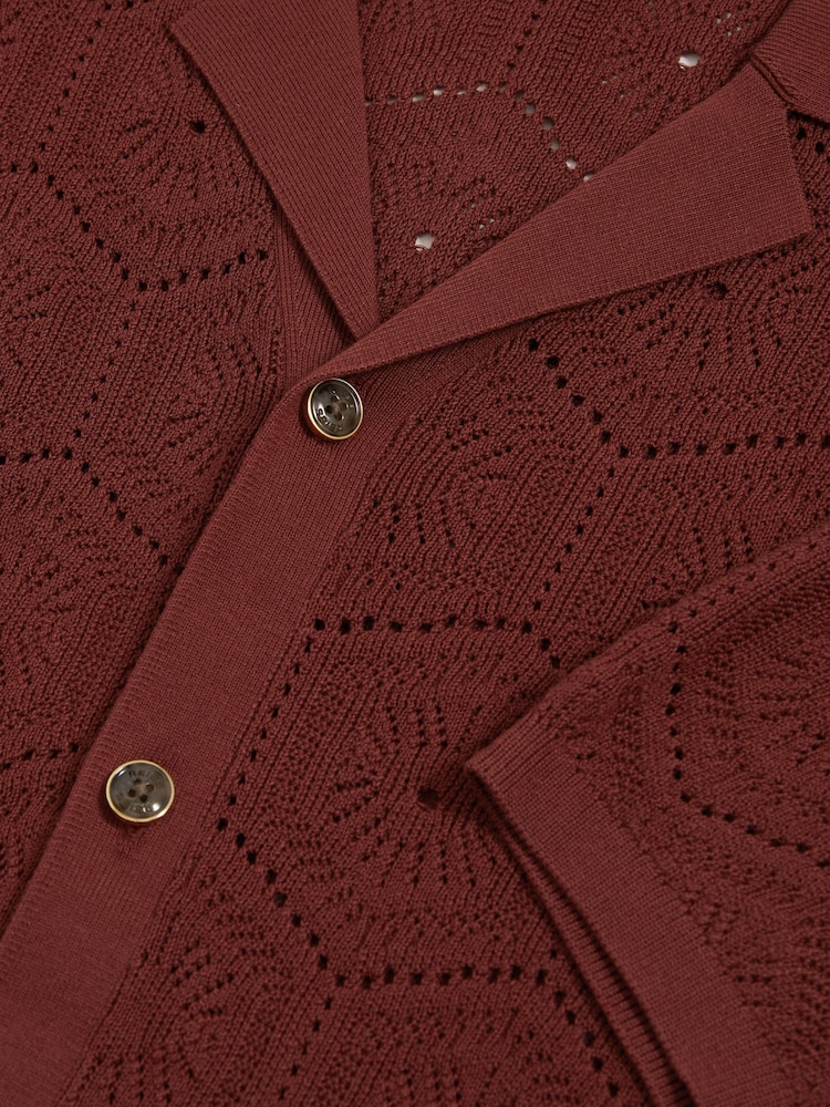 Brick Red - Reiss Royce Pointelle Button Through Shirt - Image 6 of 6 Brick Red - Reiss Royce Pointelle Button Through Shirt - Image 6 of 6
