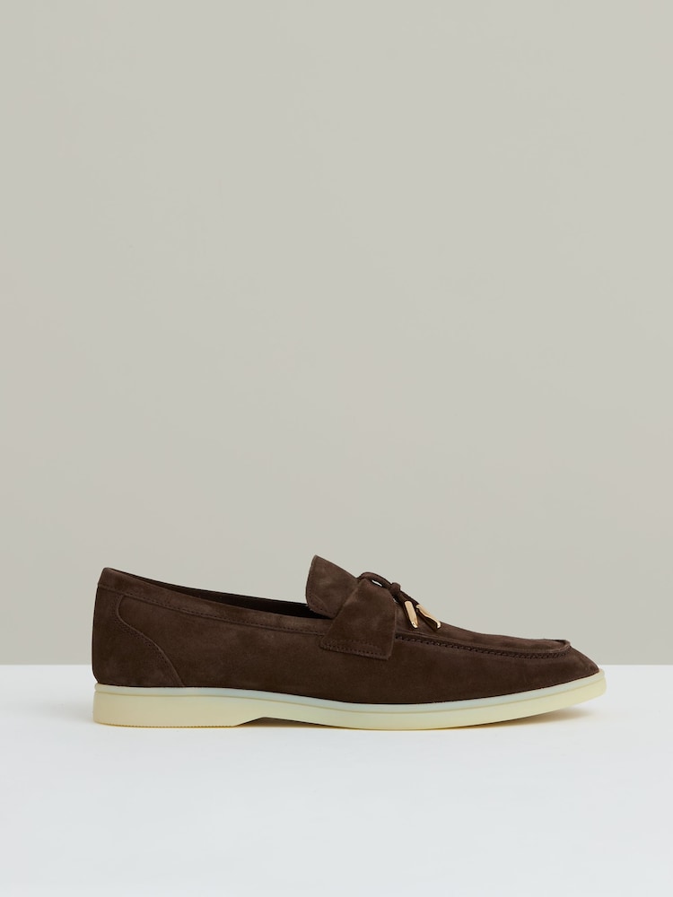 Reiss Dark Tobacco Brown Price Suede Slip On Tassel Loafers - Image 1 of 4
