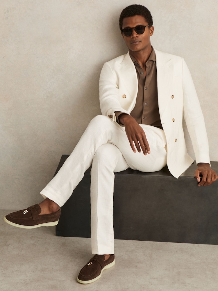 Reiss Dark Tobacco Brown Price Suede Slip On Tassel Loafers - Image 2 of 4