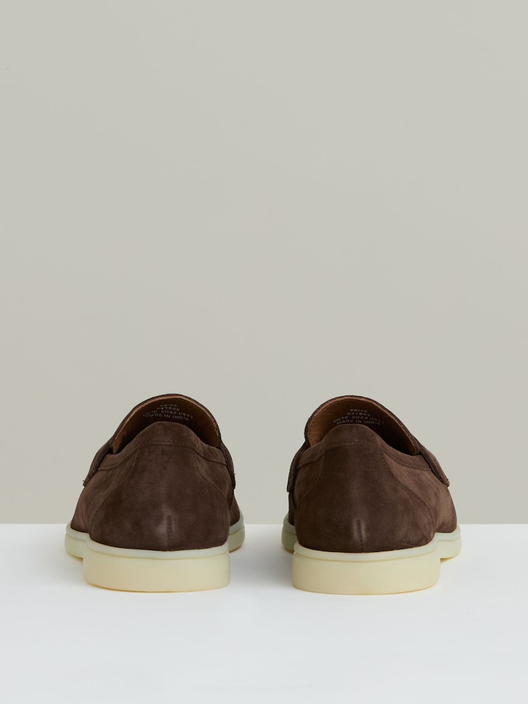 Reiss Dark Tobacco Brown Price Suede Slip On Tassel Loafers - Image 4 of 4
