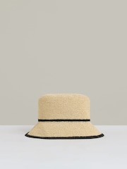 Reiss Natural Edith Tipped Straw Bucket Hat - Image 1 of 4