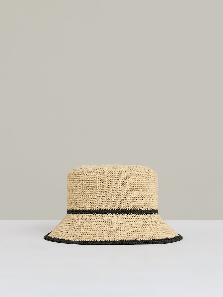 Reiss Natural Edith Tipped Straw Bucket Hat - Image 1 of 4