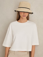 Reiss Natural Edith Tipped Straw Bucket Hat - Image 2 of 4