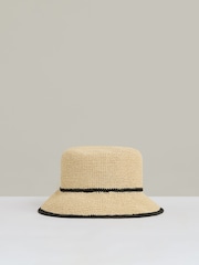 Reiss Natural Edith Tipped Straw Bucket Hat - Image 3 of 4