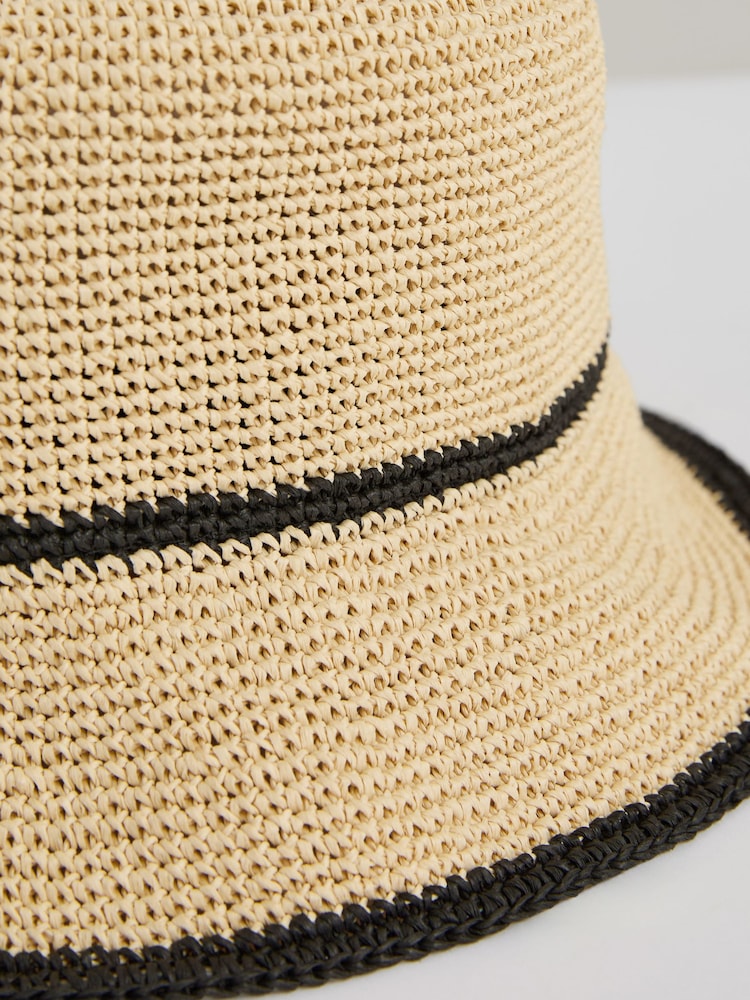 Reiss Natural Edith Tipped Straw Bucket Hat - Image 4 of 4