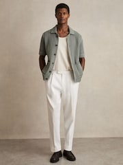 Reiss Sage Green Amir Crochet Button-Through Shirt - Image 3 of 6