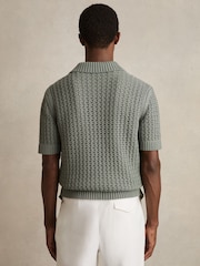 Reiss Sage Green Amir Crochet Button-Through Shirt - Image 5 of 6