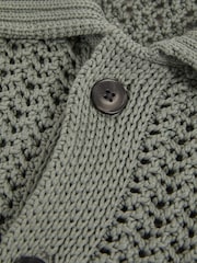 Reiss Sage Green Amir Crochet Button-Through Shirt - Image 6 of 6