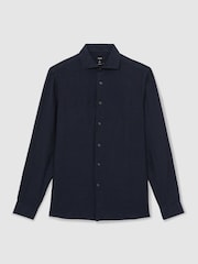 Reiss Navy Ruban Linen Striped Cutaway-Collar Shirt - Image 2 of 7