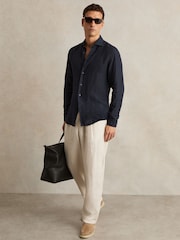 Reiss Navy Ruban Linen Striped Cutaway-Collar Shirt - Image 3 of 7