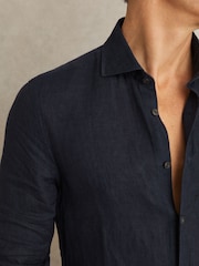 Reiss Navy Ruban Linen Striped Cutaway-Collar Shirt - Image 4 of 7