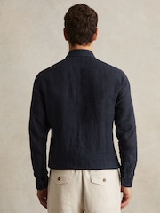 Reiss Navy Ruban Linen Striped Cutaway-Collar Shirt - Image 6 of 7