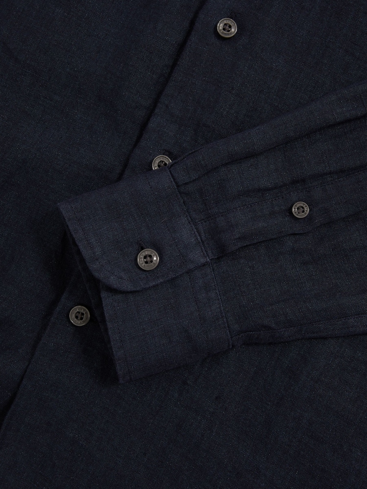 Reiss Navy Ruban Linen Striped Cutaway-Collar Shirt - Image 7 of 7