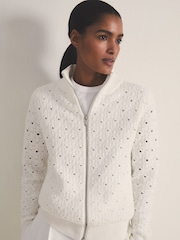 Reiss White Finn Reiss | Les 100 Ciels Textured Cardigan - Image 1 of 7