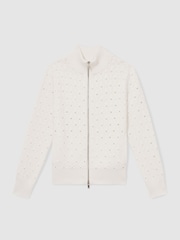 Reiss White Finn Reiss | Les 100 Ciels Textured Cardigan - Image 2 of 7