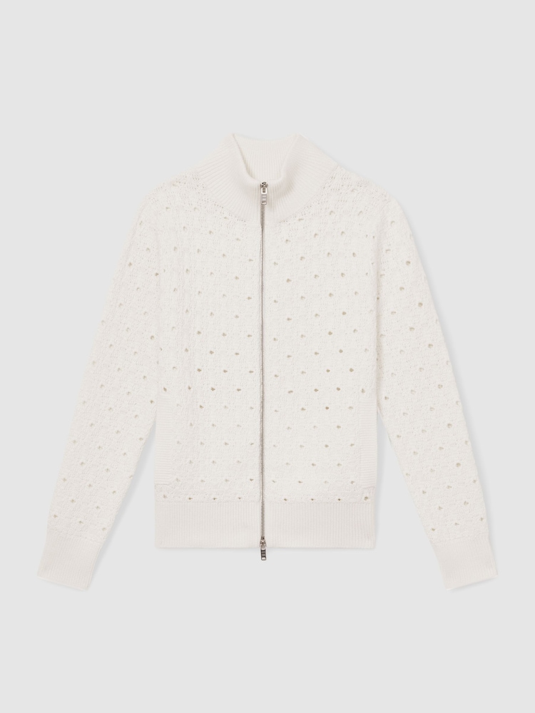 Reiss White Finn Reiss | Les 100 Ciels Textured Cardigan - Image 2 of 7