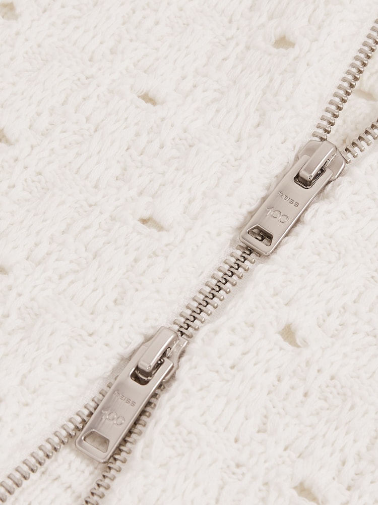 Reiss White Finn Reiss | Les 100 Ciels Textured Cardigan - Image 7 of 7