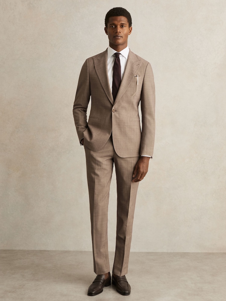 Brun - Blazer ajusté Reiss Belmont Sb texturé à simple boutonnage - Image 1 de 9