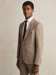 Brun - Blazer ajusté Reiss Belmont Sb texturé à simple boutonnage - Image 3 de 9