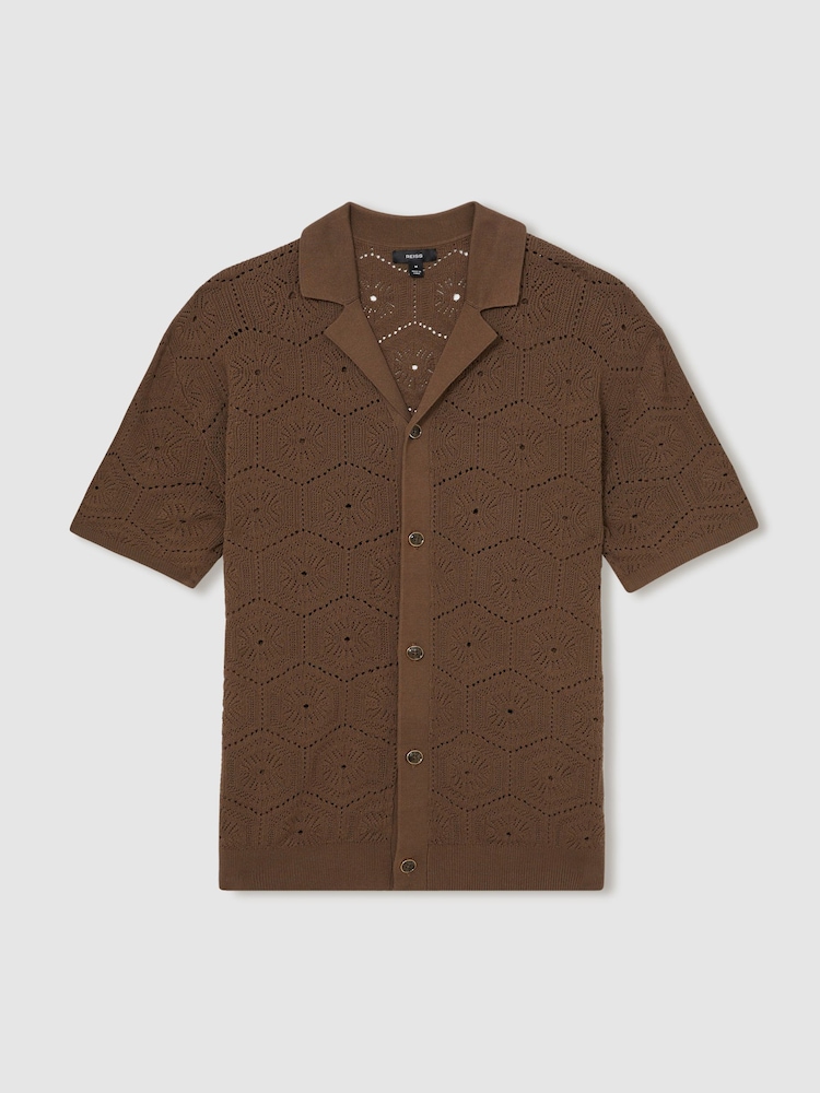 Reiss Brown Royce Pointelle Button-Through Shirt - Image 2 of 6