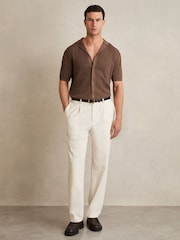 Reiss Brown Royce Pointelle Button-Through Shirt - Image 3 of 6