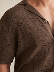 Reiss Brown Royce Pointelle Button-Through Shirt - Image 4 of 6