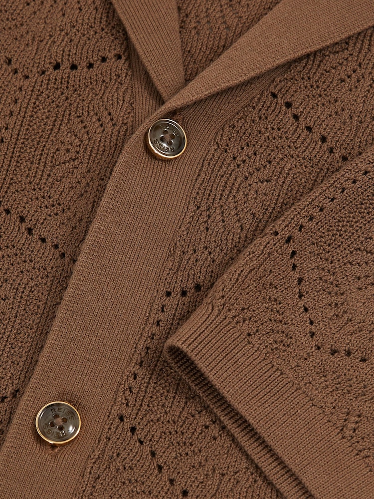 Reiss Brown Royce Pointelle Button-Through Shirt - Image 6 of 6