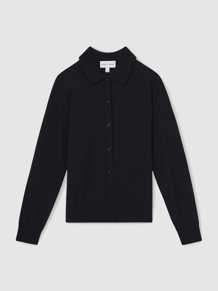 Reiss Navy Tatum Reiss | Les 100 Ciels Wool Cardigan - Image 2 of 7