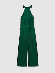 Reiss Green Rosin Satin Wide-Leg Draped Jumpsuit - Image 2 of 5