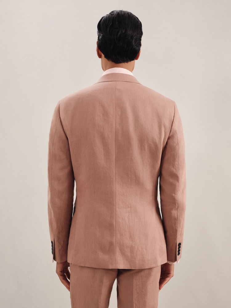 Reiss Rose Pink Kin Single-Breasted Linen Suit Blazer Slim Fit - Image 6 of 8
