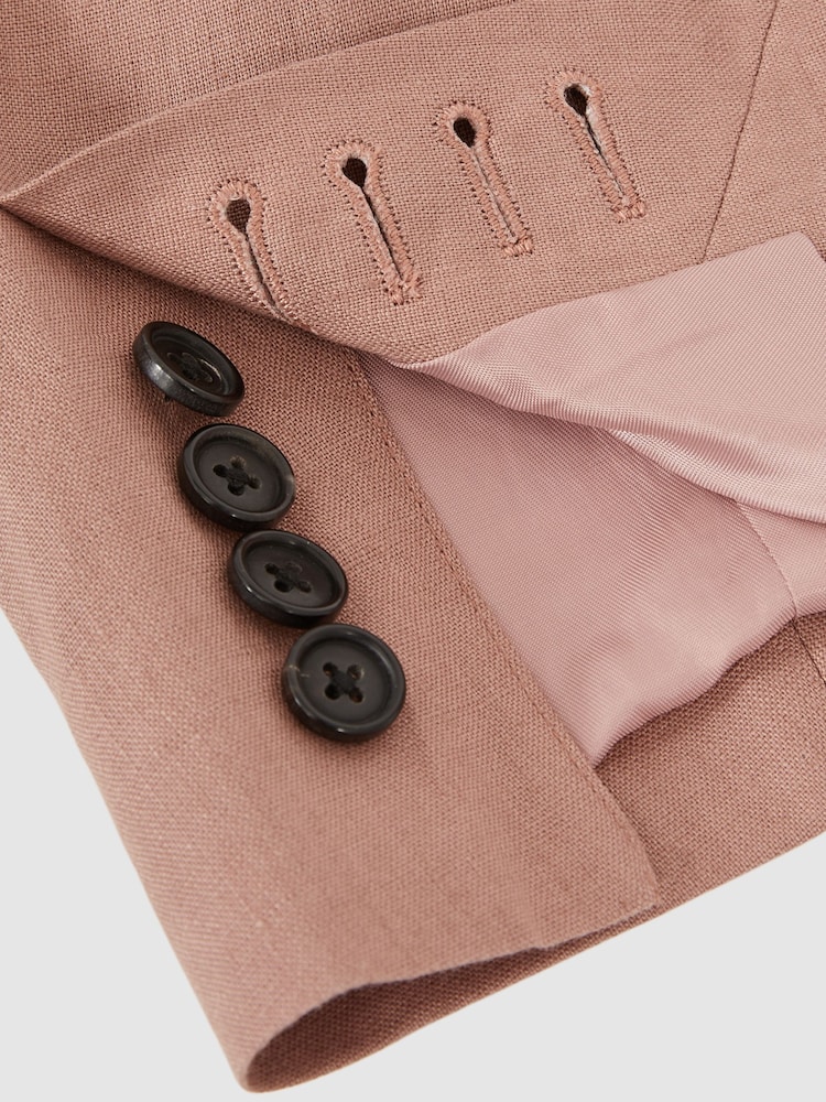 Reiss Rose Pink Kin Single-Breasted Linen Suit Blazer Slim Fit - Image 7 of 8