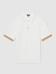 Weiß/Camel - Reiss Portman Strick-Poloshirt mit Zierstreifen - Bild 2 von 6