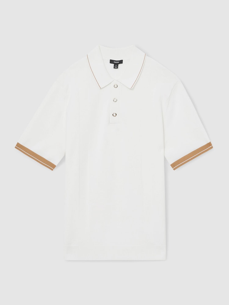 Weiß/Camel - Reiss Portman Strick-Poloshirt mit Zierstreifen - Bild 2 von 6 Weiß/Camel - Reiss Portman Strick-Poloshirt mit Zierstreifen - Bild 2 von 6