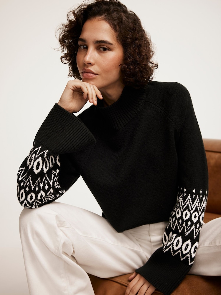 Mint Velvet Black Fairisle Pattern Cuff Jumper - Image 1 of 7