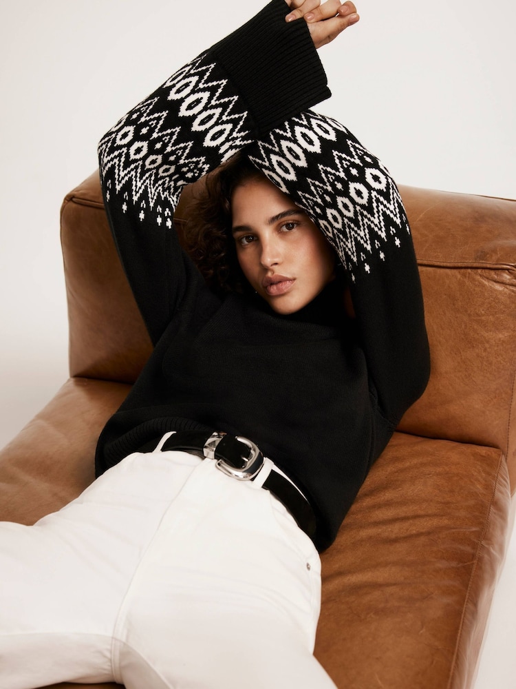 Mint Velvet Black Fairisle Pattern Cuff Jumper - Image 2 of 7