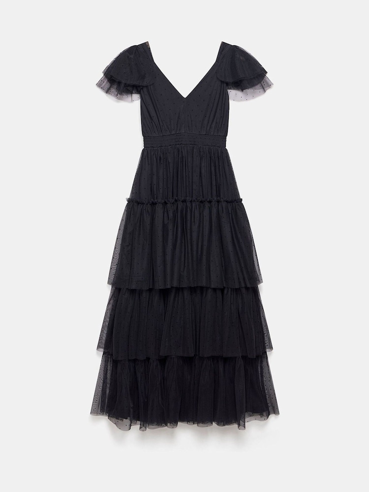 Mint Velvet Black Spot Tulle Ruffle Maxi Dress - Image 7 of 7