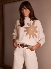 Mint Velvet White Floral Print Graphic Jumper - Image 2 of 7