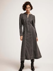 Mint Velvet Black Washed Denim 100% Cotton Midi Dress - Image 1 of 7