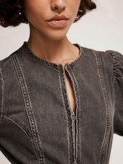 Mint Velvet Black Washed Denim 100% Cotton Midi Dress - Image 4 of 7