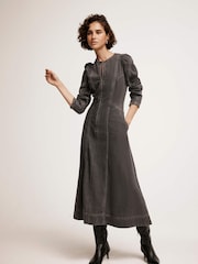 Mint Velvet Black Washed Denim 100% Cotton Midi Dress - Image 5 of 7
