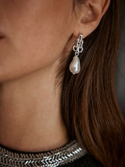 Mint Velvet Silver Tone Pearl Drop Earrings - Image 2 of 2