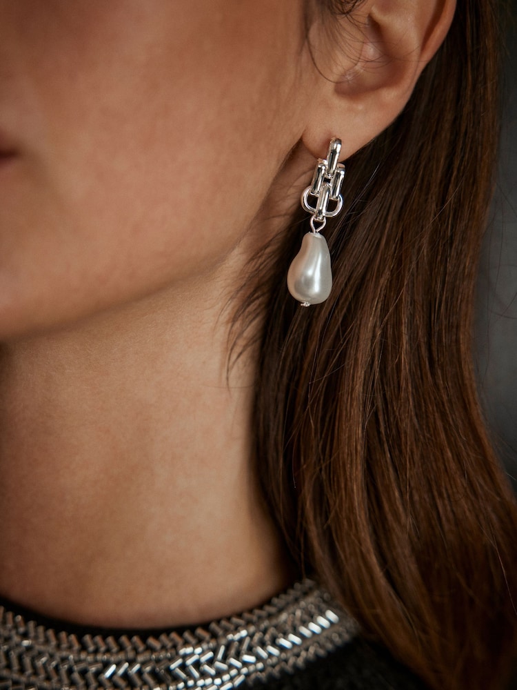 Mint Velvet Silver Tone Pearl Drop Earrings - Image 2 of 2