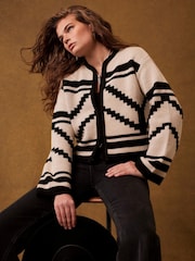 Mint Velvet Black Graphic Print Knit Jacket - Image 1 of 6