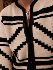 Mint Velvet Black Graphic Print Knit Jacket - Image 3 of 6