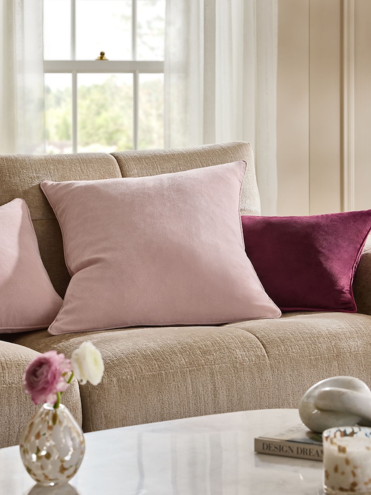 Pink 59 x 59cm Soft Velour Cushion - Image 1 of 4