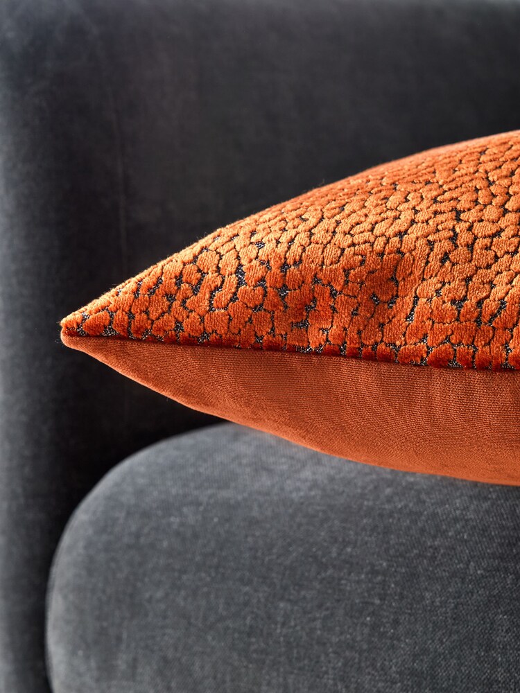 Orange 50 x 50cm Ditsy Textured Velvet Cushion - Image 3 of 3