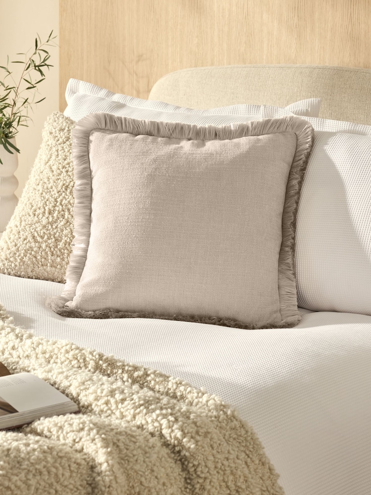 Mid Natural Chunky Fringe Chenille 50 x 50cm Cushion - Image 1 of 5