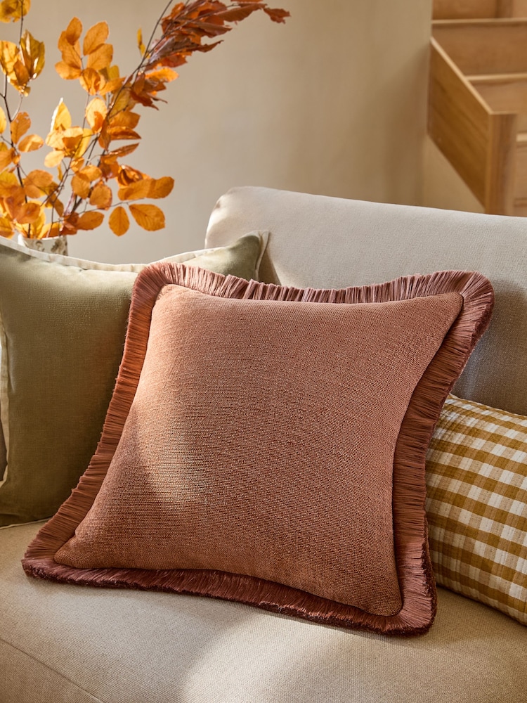 Rust Brown Chunky Fringe Chenille 50 x 50cm Cushion - Image 1 of 5