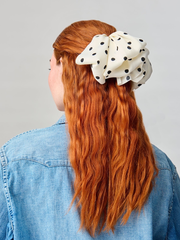 Aela Floppy White Polka Dot Hair Bow - Image 1 of 4 Aela Floppy White Polka Dot Hair Bow - Image 1 of 4