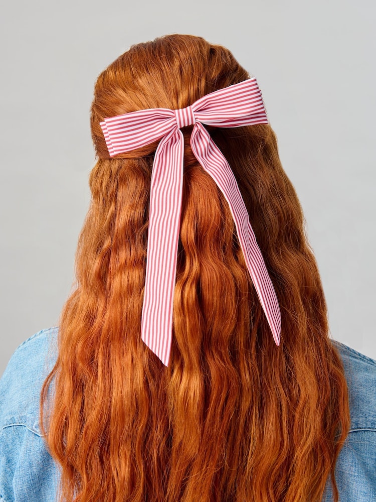 Aela Pink Stripe Skinny Hair Bow - Image 4 of 4